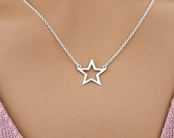 Open Star Necklace 925 Sterling Silver / Real Silver NOT Plated / Layering Necklace / Outline Star / Celestial Necklace / Gift for Her