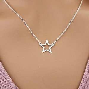 Open Star Necklace 925 Sterling Silver / Real Silver NOT Plated / Layering Necklace / Outline Star / Celestial Necklace / Gift for Her