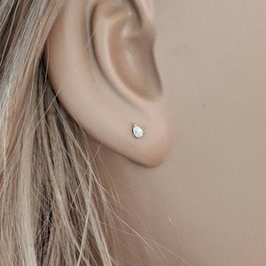 Pear Shape Diamond Stud 14k Yellow Gold / Half Pair Stud / Second Third Hole Stud / Small Stud / Natural Untreated Diamonds/ Gift for Her