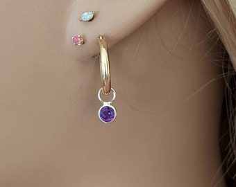 Natural Birthstone Bezel 14k Yellow Gold for Earrings / Gem Stones / Solid Gold / Easy Removable / EARRING NOT INCLUDED / Gift for Her