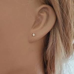 0.04ct.-0.22ct. tw. Princess Cut Diamond Stud Earrings 14 White, Yellow Gold /Second Hole Earrings / Single or Pair Stud / Gift for Her