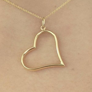 Large Open Heart Pendant 14k Yellow Gold / Layering / Double Sided / Gift For Her / Love Symbol / NOT Gold Plated NOT Gold Filled