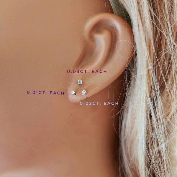 Mini Dainty Diamond Stud Earrings 14k Gold / Second or Third Hole Stud / Single or Pair Stud / Natural Untreated Diamonds / Gift for Her-Him