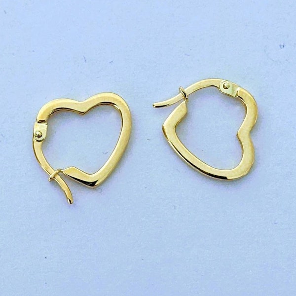Dangling Heart Hoop Earrings 14k Yellow Gold / Heart Shape Hoop Earring / NOT Gold Filled NOT Gold Plated / Gift for Her / Half Pair or Pair