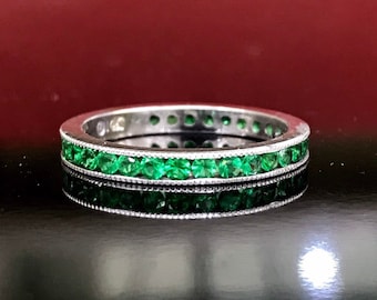 Emerald Eternity Band 14k White Gold / Ladies Emerald Band / Women’s Emerald Eternity Band / Contemporary Emerald Band / Gift for Her