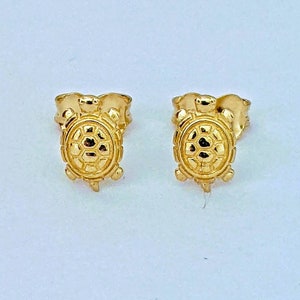 Small Turtle Stud Earrings 14k Yellow Gold / Solid Gold / NOT Gold Plated NOT Gold Filled / Heavy Backs / Half Pair or Pair / Gift for Her