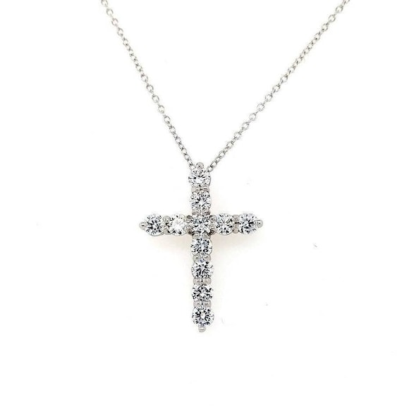 Large Cross Necklace 925 Sterling Silver Cubic Zirconia 1.75ct