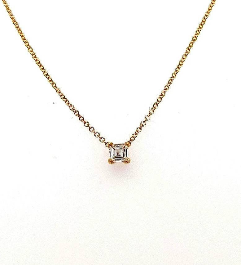 0.15ct. Tw. Asscher Cut Diamond 14k Yellow Gold Necklace / | Etsy