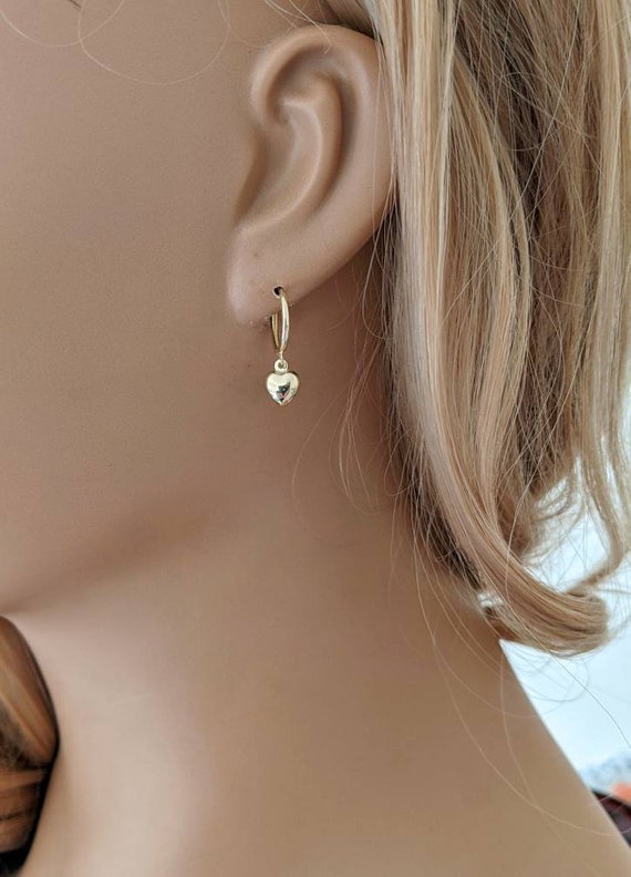 Dangling Heart Hoop Earrings 14k Yellow Gold Puffed Heart NOT Gold Filled NOT Gold Plated Gift for Her Etsy Australia