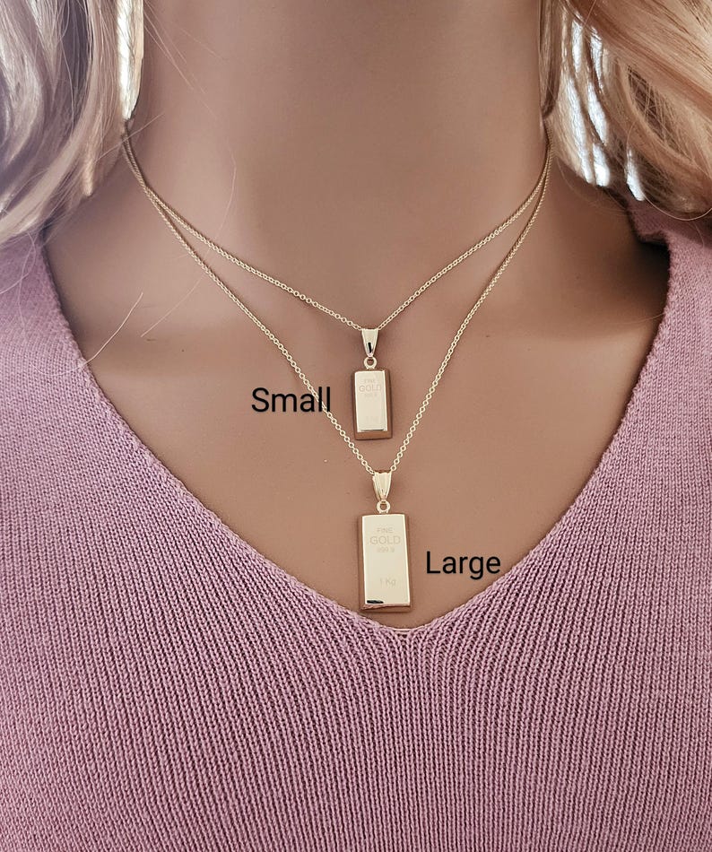Gold Bar Pendant 14k Yellow Gold / Gold Bullion Bar / Gold Brick / Layering / NOT Gold Filled NOT Gold Plated / Gift for Her - Him / Unisex image 2