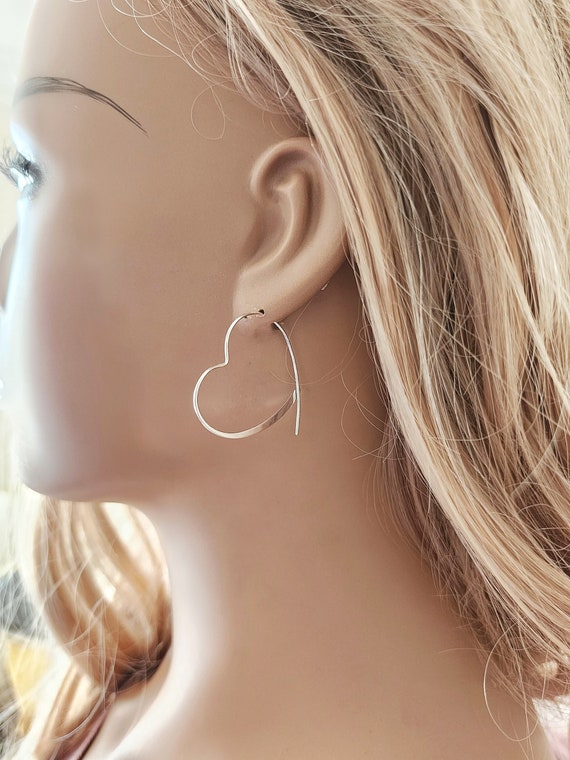 Heart hoop earrings sterling silver deals