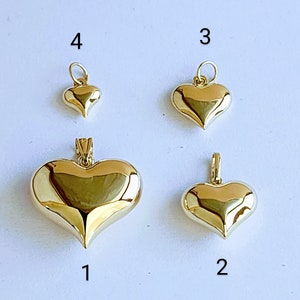 Puffed Heart Pendants Real 14k Yellow Gold / Double Sided / Layering / Four Different Sizes / NOT Gold Filled NOT Gold Plated / Gift for Her