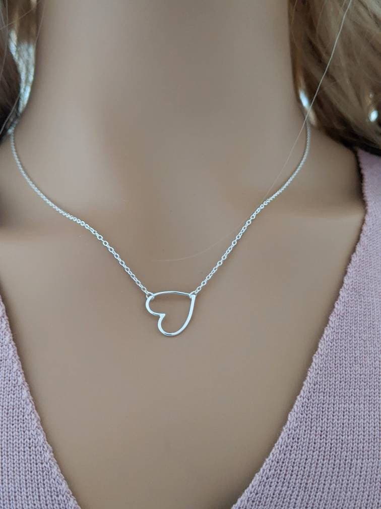 Open Heart Necklace 925 Sterling Silver / Layering / Real