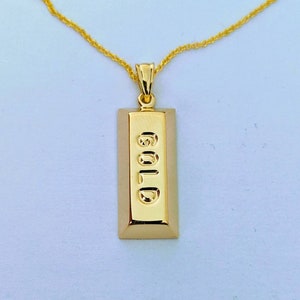 Gold Bar Pendant 14k Yellow Gold / Gold Bullion Bar / Gold Brick / Layering / NOT Gold Filled NOT Gold Plated / Gift for Her - Him / Unisex