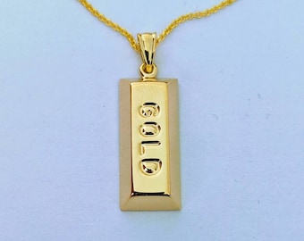 Gold Bar Pendant 14k Yellow Gold / Gold Bullion Bar / Gold Brick / Layering / NOT Gold Filled NOT Gold Plated / Gift for Her - Him / Unisex
