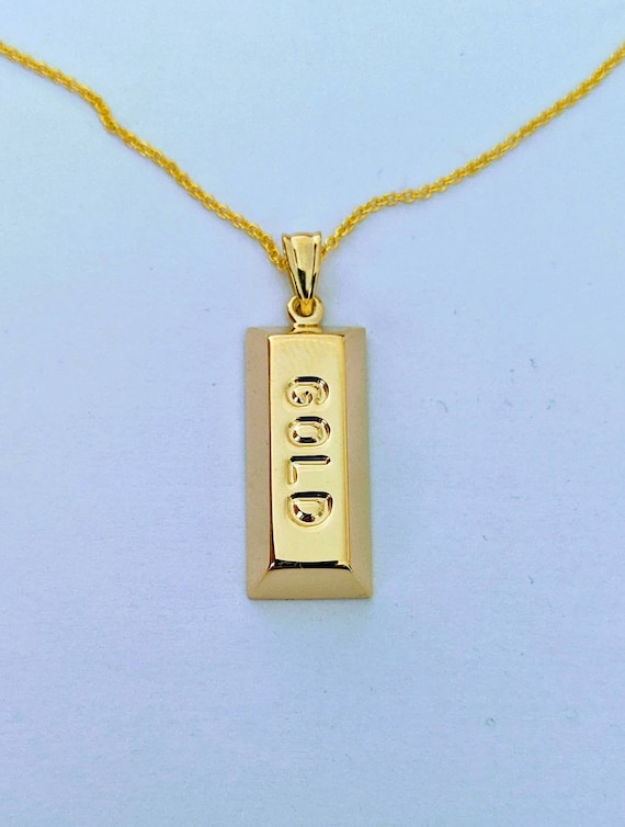 Gold Bar Pendant 14k Yellow Gold / Gold Bullion Bar / Gold Brick / Layering / NOT Gold Filled NOT Gold Plated / Gift for Her - Him / Unisex
