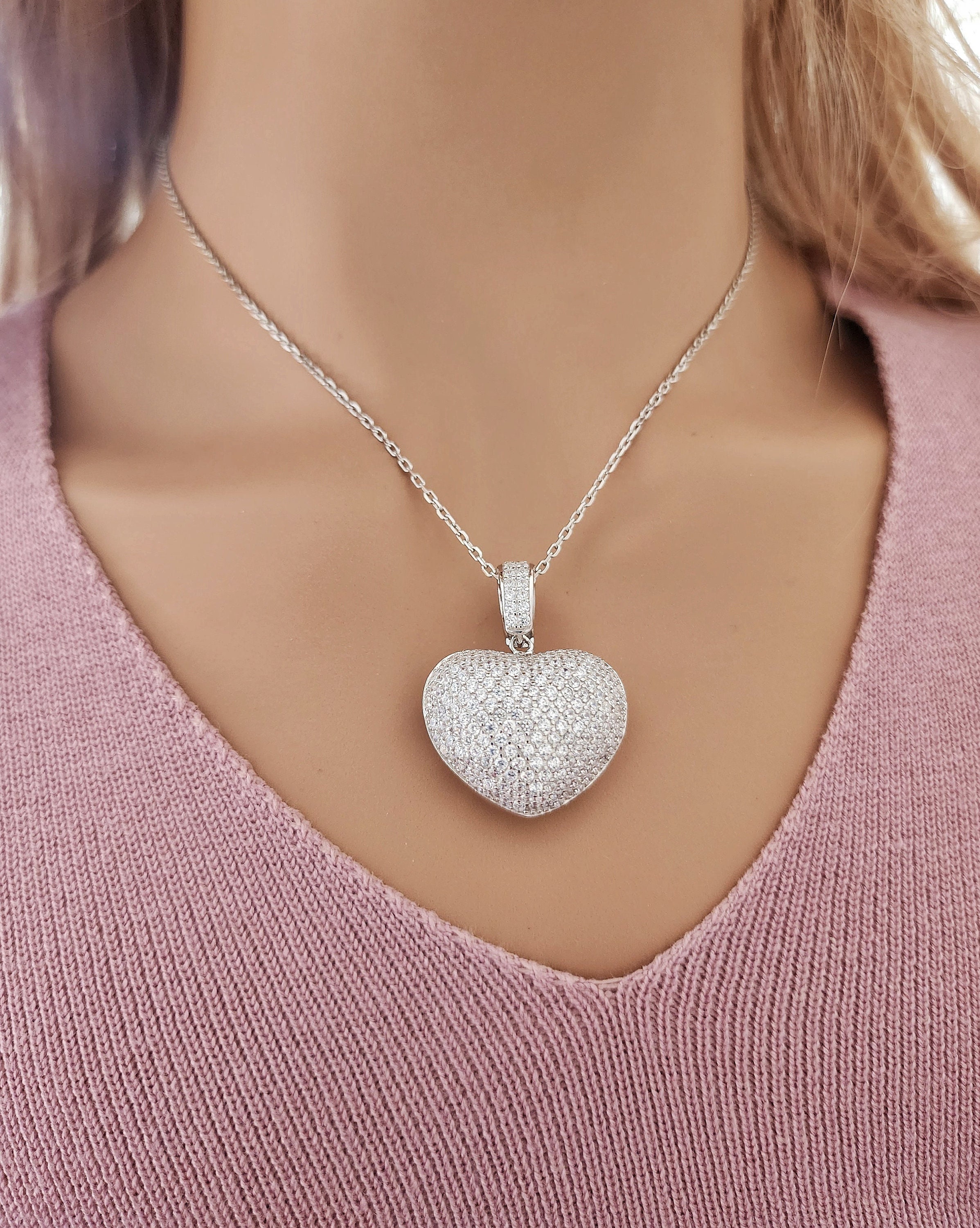 ★PEARLY MORE★ Romantic Volume Heart Long Necklace Amazon.com: Bling Jewelry Romantic Elegant Large Pave Cubic