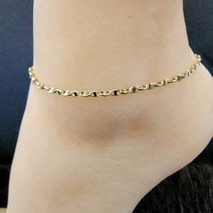 Mariner Anchor Chain Ankle Bracelet 14k Yellow Gold / 10" Adjustable / Fancy Chain / NOT Gold Filled NOT Gold Plated