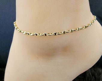 Mariner Anchor Chain Ankle Bracelet 14k Yellow Gold / 10" Adjustable / Fancy Chain / NOT Gold Filled NOT Gold Plated