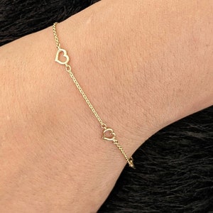 Open Heart Bracelet 14k Yellow Gold / Solid Gold / Stationary / Double Sided / Layering /  NOT Gold Plated NOT Gold Filled / Gift for Her