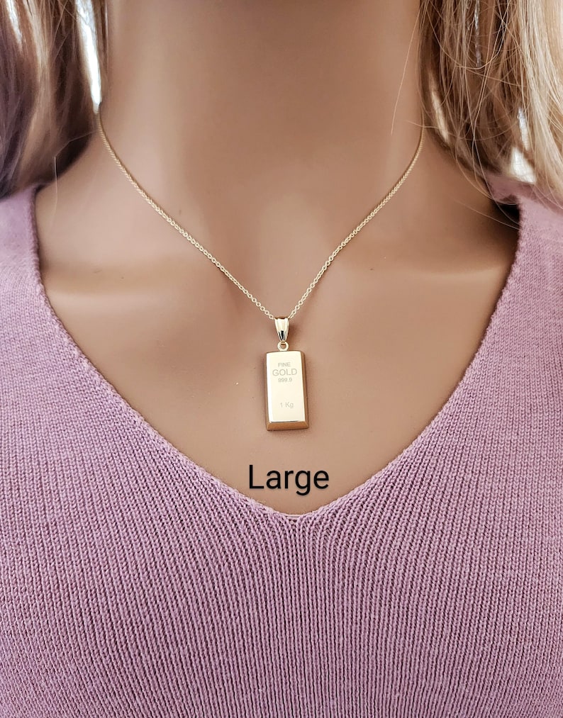 Gold Bar Pendant 14k Yellow Gold / Gold Bullion Bar / Gold Brick / Layering / NOT Gold Filled NOT Gold Plated / Gift for Her - Him / Unisex image 3