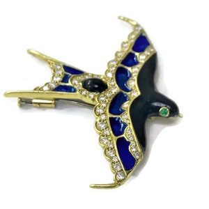 Unique Diamond Bird Brooch 18k. Yellow Gold / Diamond & Enamel Pin / Women&#39;s Enamel Brooch / Vintage Diamond Brooch / Exquisite Gift for Her