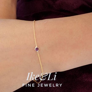 Natural Amethyst Bezel Bracelet 14k Gold / 4mm. Amethyst / February Birthstone / Stationary Bracelet / Gift for Her / Solid Gold