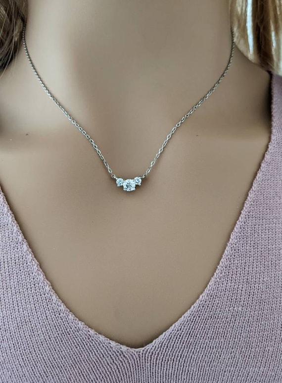 0.61ct. Tw. Three Stone Diamond Necklace 14k White Gold Women