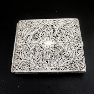 Antique Silver Filigree Cigarette Case / Handmade / 900 Silver / Edwardian Collector Jewelry