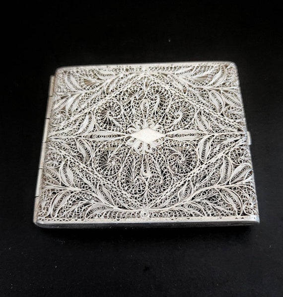 Antique Silver Filigree Cigarette Case / Handmade / 900 Silver / Edwardian  Collector Jewelry