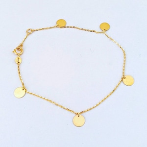 Dangling Disc Bracelet 14k Yellow Gold / 6mm. Disc / Chain Coin Bracelet / NOT Gold Filled Not Gold Plated / Gift for Her / Charm Bracelet