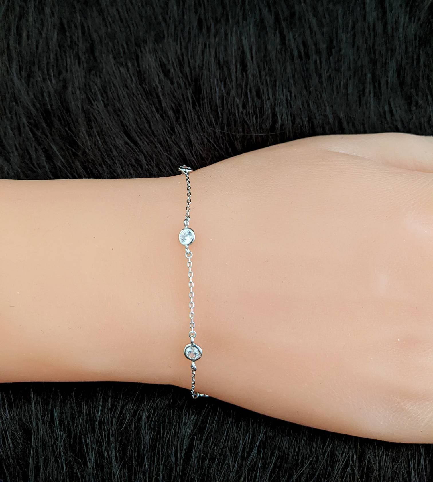 Cubic Zirconia by the Yard Bracelet 925 Sterling Silver