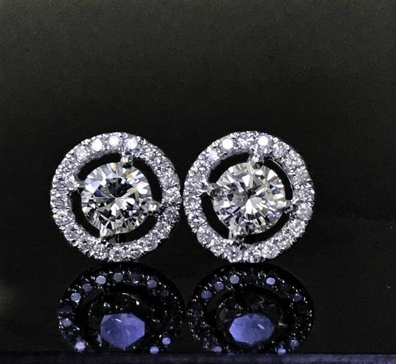 0.95ct. Tw. Diamond Halo Stud Earrings 14K White Gold - Etsy Israel