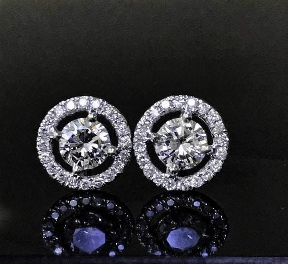 0.95ct. Tw. Diamond Halo Stud Earrings 14K White Gold women s Diamond Earrings Modern Classic Round Diamond Halo Earrings Gift for Her Etsy Canada