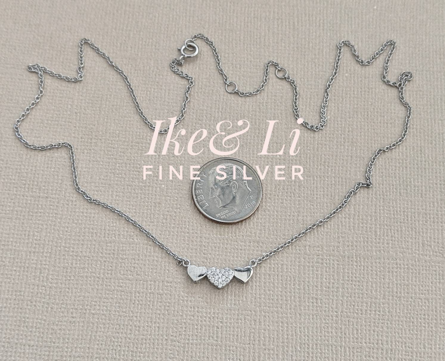 Heart Necklace 925 Sterling Silver & Cubic Zirconia / Three