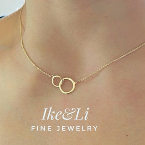 Interlocking Double Circle Necklace 14k Yellow Gold / Unity Link Infinity Necklace / Solid Gold / Layering Necklace / Gift for Her