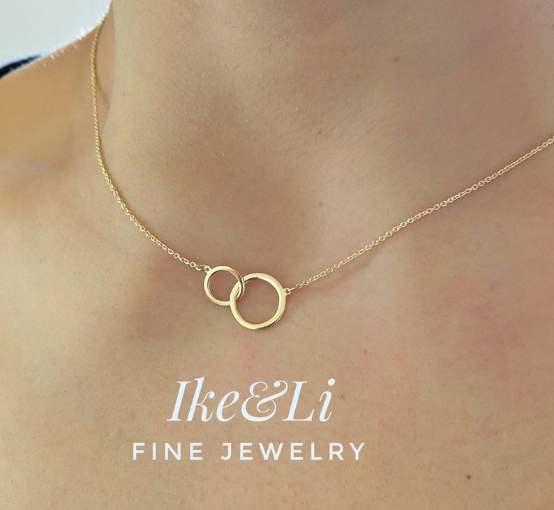 Interlocking Double Circle Necklace 14k Yellow Gold / Unity Etsy