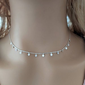 Mini Disc Dangle Choker Necklace 925 Sterling Silver / Disc Choker Necklace / Fine Quality Silver / Layering Choker / Gift for Her