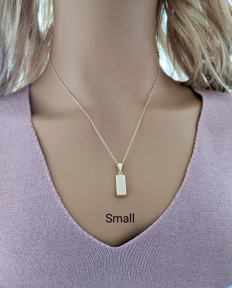 Gold Bar Pendant 14k Yellow Gold / Gold Bullion Bar / Gold Brick / Layering / NOT Gold Filled NOT Gold Plated / Gift for Her - Him / Unisex image 4