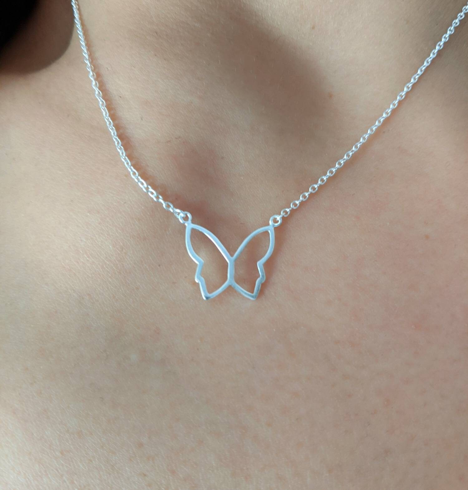 Open Butterfly Necklace 925 Sterling Silver / Outline Butterfly Necklace / Real Silver NOT Plated / Layering Necklace / Gift for Her