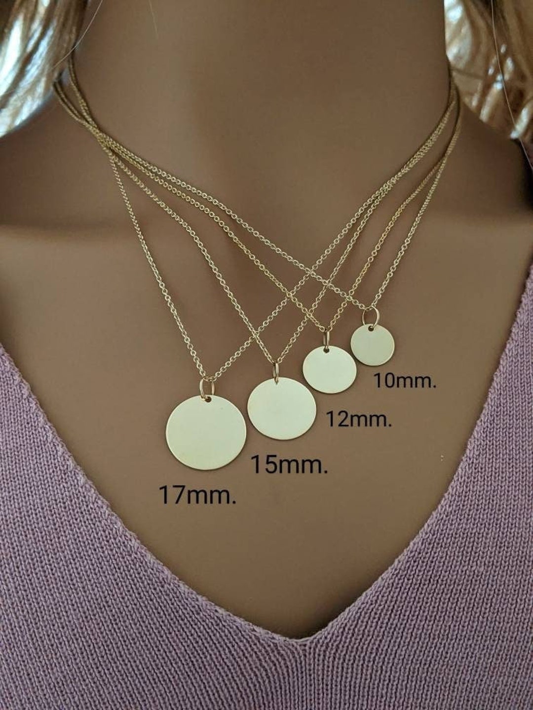 Thick Disc Pendant 14k Yellow Gold 10mm.12mm.15mm.17mm. Solid Gold Not Gold Filled Not Gold Plated Personalized Gift for Her Etsy