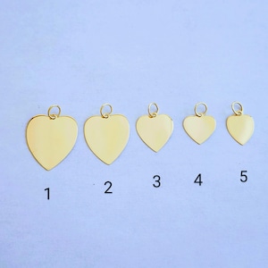 14k. Yellow Gold Heart Pendant Plain or Engraved  / Solid Gold  / Personalized Charm / Gift for Her