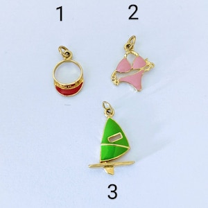 Beach Charms 14k Yellow Gold / Solid Gold / Chain NOT Included / Sold Separately / Gift for Her / Enameled Charms / Removable