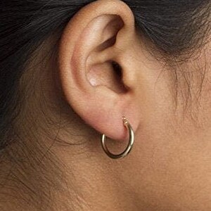 Hoop Earrings 14mm. 14k Yellow Gold / Women Gold Hoop Earrings / Everyday Gold Hoop Earrings / Hallow Tube / Gift for Her