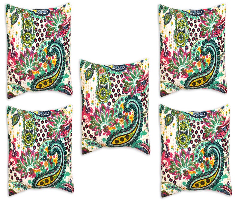 Indian Cotton Floral Kantha Cushion Cover 16 X 16 Ethnic Pillow Cover Home Decor Indian Cotton Floral Kantha Cushion Cover 16 X 16 Ethnic Pillow Cover Home Decor