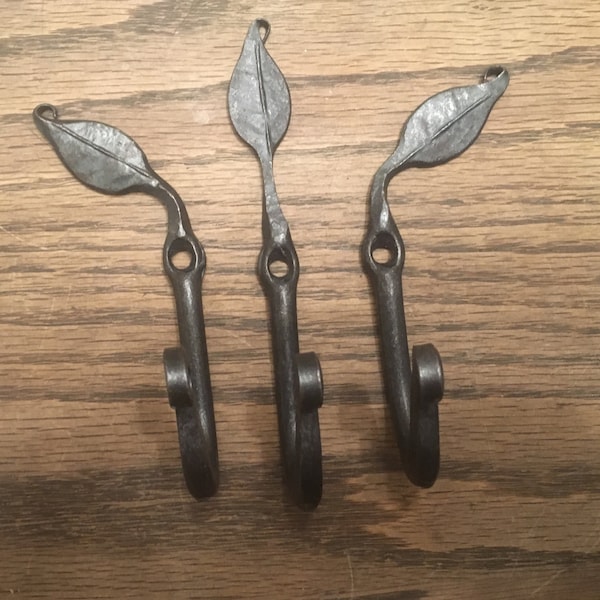 Three Single Leaf Coat Hooks