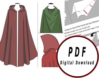 DIY elvish fantasy middeleeuwse cape - sjabloon patroon blauwdruk pdf vector afdrukbare digitale download cosplay kostuum larp pdf