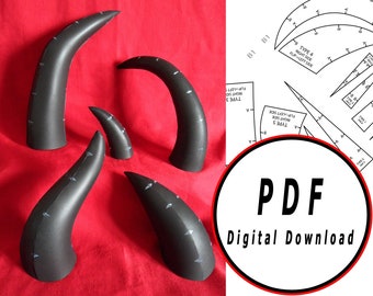 DIY Horns x 5 tipos eva espuma tutorial patrón plantilla pdf vector imprimible descarga digital cosplay traje larp pdf tutorial