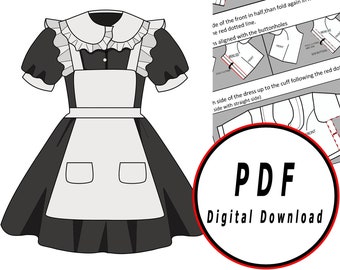 DIY maid basic dress fantasy japanese- Template pattern blueprint pdf vector printable digital download cosplay costume larp pdf