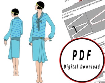DIY 20's basic dress reenactment fantasy - Template pattern blueprint pdf vector printable digital download cosplay costume larp pdf
